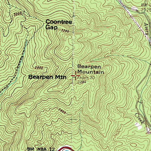 Topographic Map of Bearpen Mountain, NC