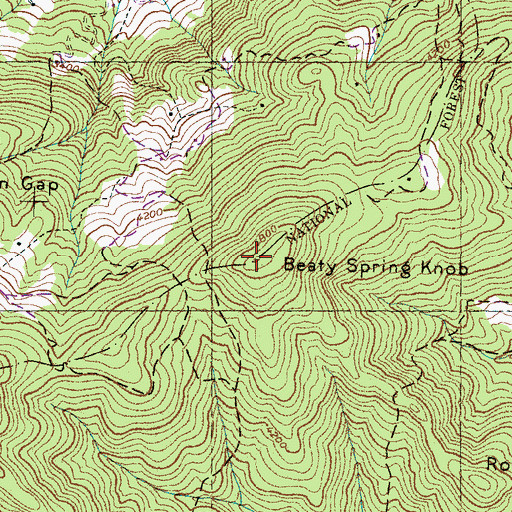 Topographic Map of Beaty Spring Knob, NC