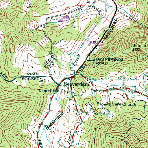 Topographic Map of Beaverdam, NC
