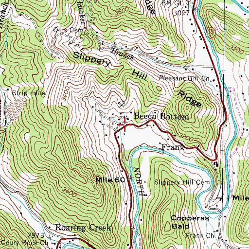 Topographic Map of Beech Bottom, NC