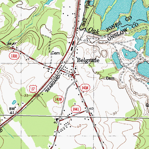 Topographic Map of Belgrade, NC