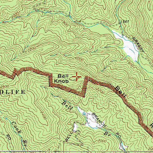 Topographic Map of Bell Knob, NC
