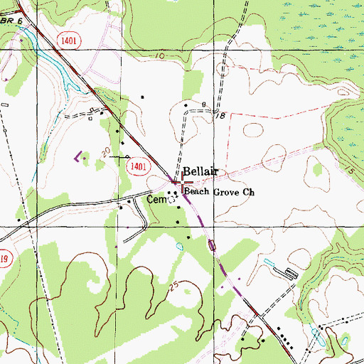 Topographic Map of Bellair, NC