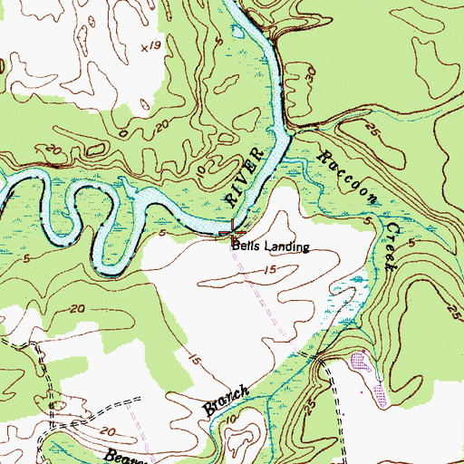 Topographic Map of Bells Landing, NC