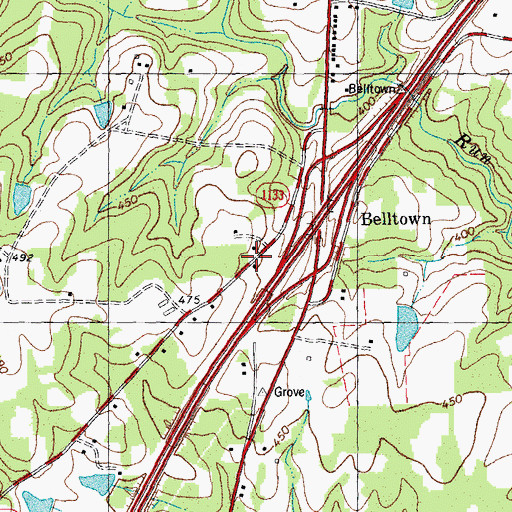 Topographic Map of Belltown, NC