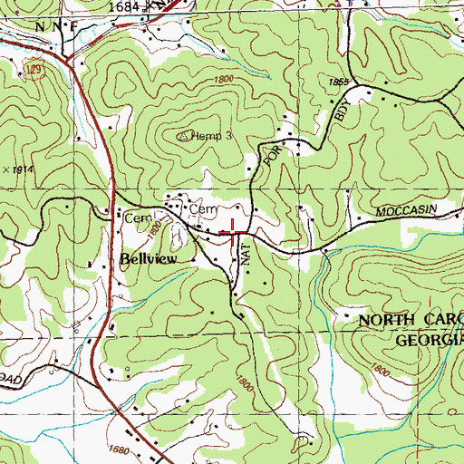 Topographic Map of Bellview, NC
