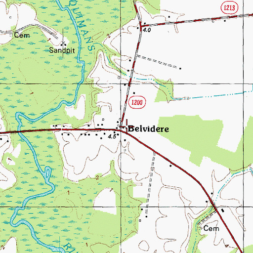 Topographic Map of Belvidere, NC
