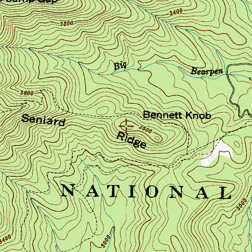 Topographic Map of Bennett Knob, NC