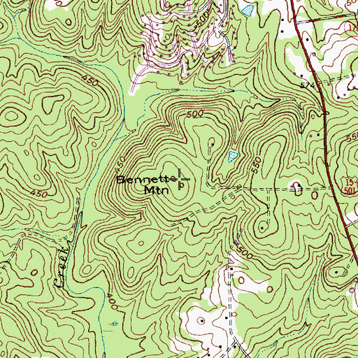 Topographic Map of Bennett Mountain, NC
