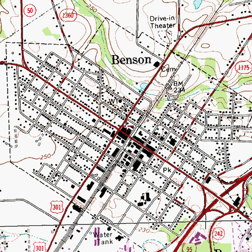 Topographic Map of Benson, NC