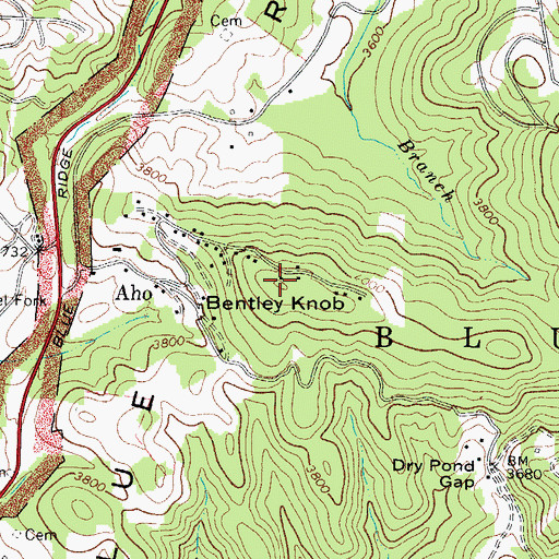 Topographic Map of Bentley Knob, NC