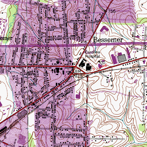Topographic Map of Bessemer, NC