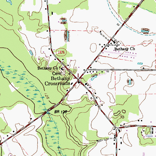Topographic Map of Bethany Crossroads, NC