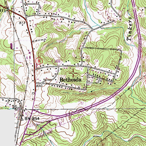 Topographic Map of Bethesda, NC