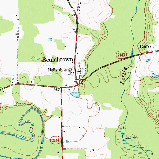 Topographic Map of Beulahtown, NC