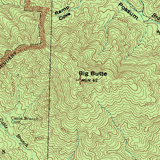 Topographic Map of Big Butte, NC