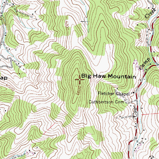 Topographic Map of Big Haw Mountain, NC