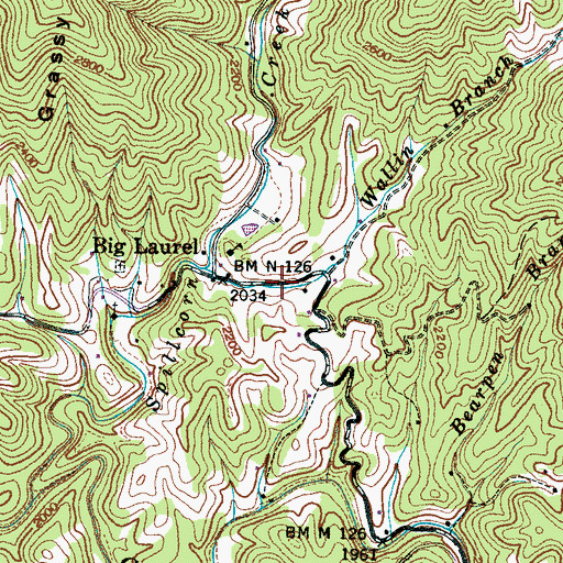 Topographic Map of Big Laurel, NC