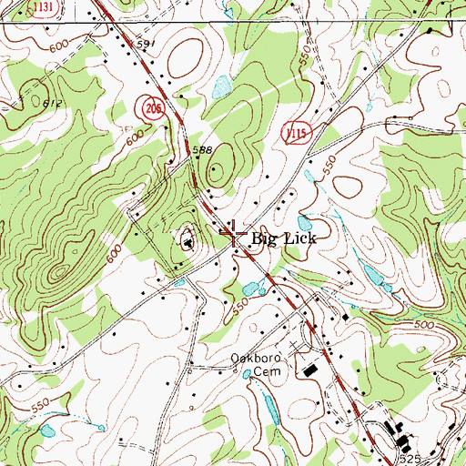 Topographic Map of Big Lick, NC