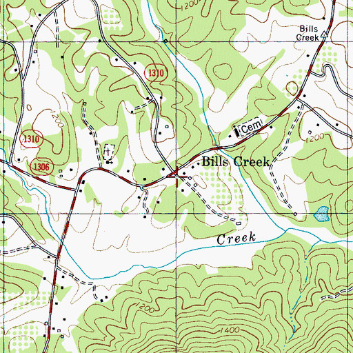 Topographic Map of Bills Creek, NC