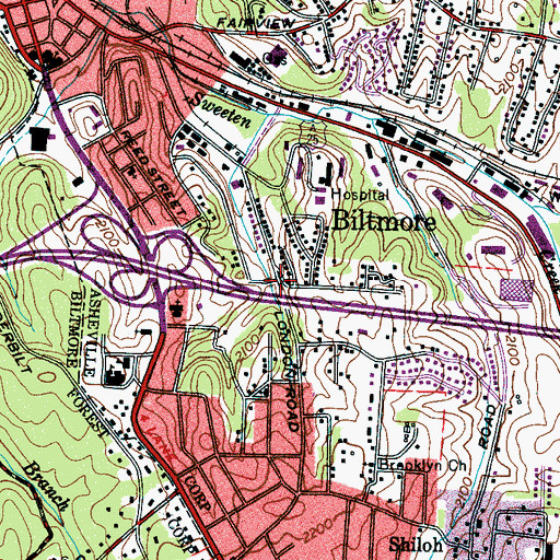 Topographic Map of Biltmore, NC