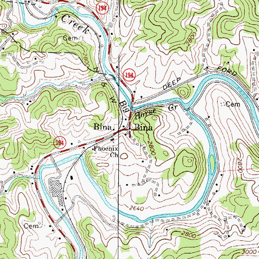 Topographic Map of Bina, NC
