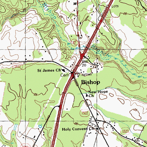 Topographic Map of Bishop, NC