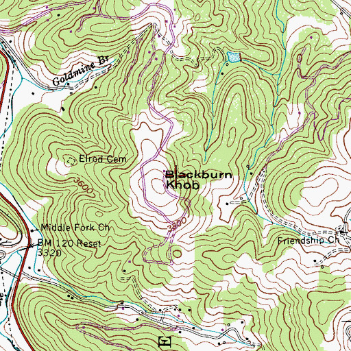 Topographic Map of Blackburn Knob, NC
