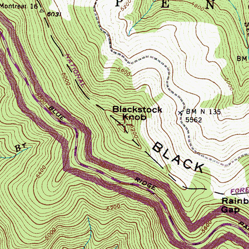 Topographic Map of Blackstock Knob, NC