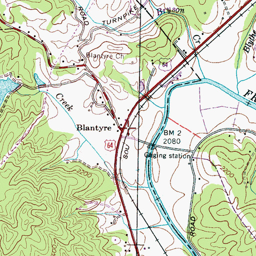 Topographic Map of Blantyre, NC
