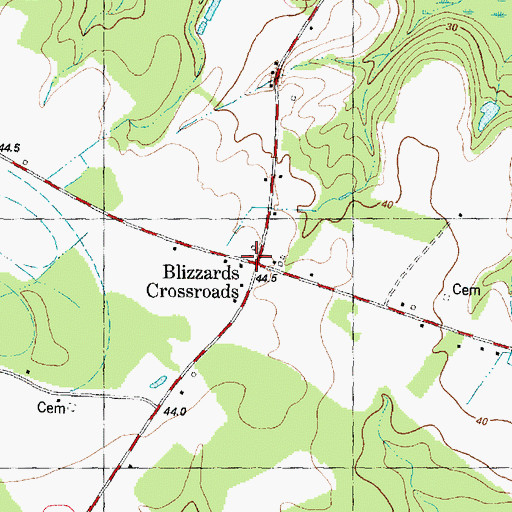 Topographic Map of Blizzards Crossroads, NC