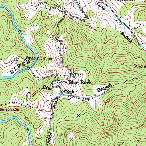 Topographic Map of Blue Rock, NC