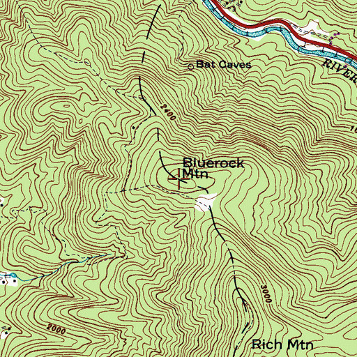 Topographic Map of Bluerock Mountain, NC