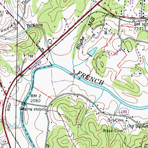 Topographic Map of Blythe Mill Creek, NC
