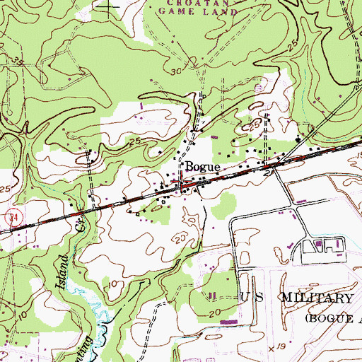 Topographic Map of Bogue, NC