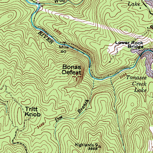 Topographic Map of Bonas Defeat, NC