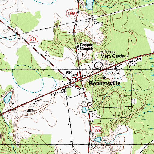 Topographic Map of Bonnetsville, NC