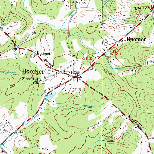 Topographic Map of Boomer, NC