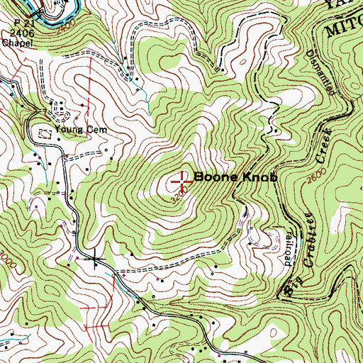 Topographic Map of Boone Knob, NC