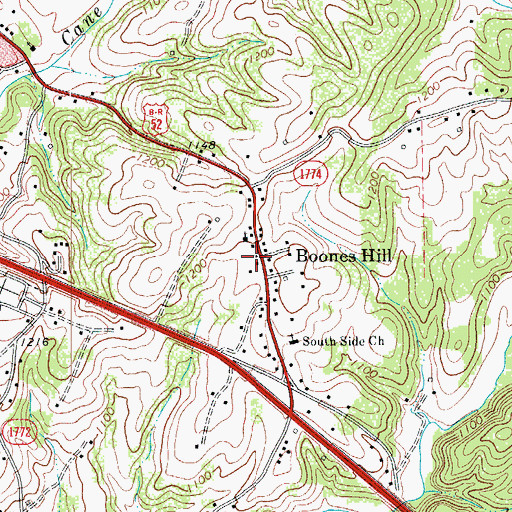 Topographic Map of Boones Hill, NC