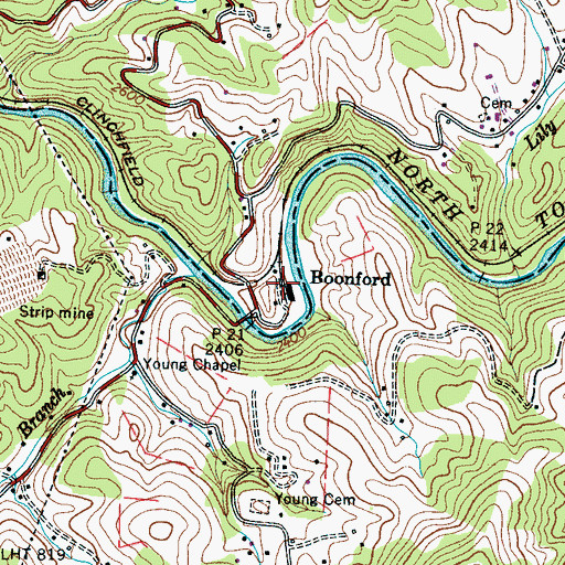 Topographic Map of Boonford, NC