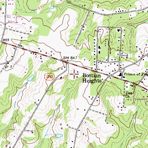 Topographic Map of Bostian Heights, NC
