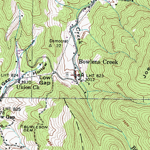 Topographic Map of Bowlens Creek, NC