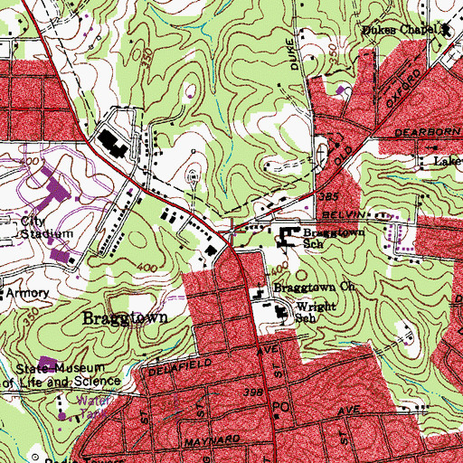 Topographic Map of Braggtown, NC