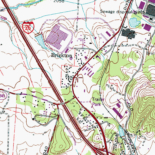 Topographic Map of Brickton, NC