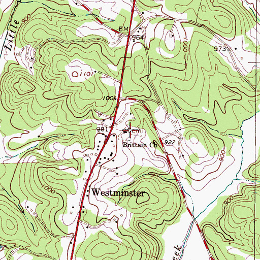 Topographic Map of Brittain Presbyterian Church, NC