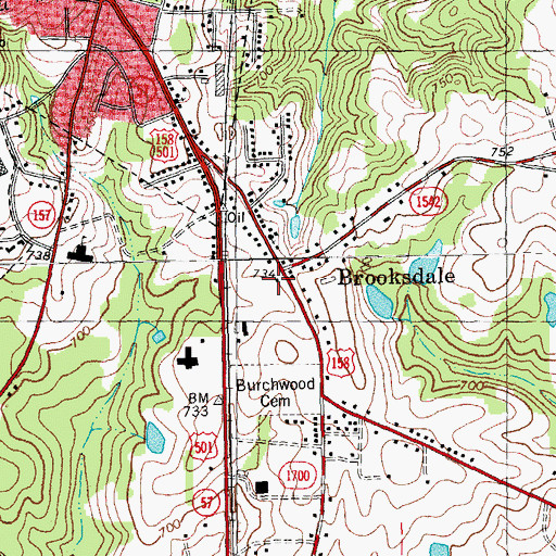 Topographic Map of Brooksdale, NC