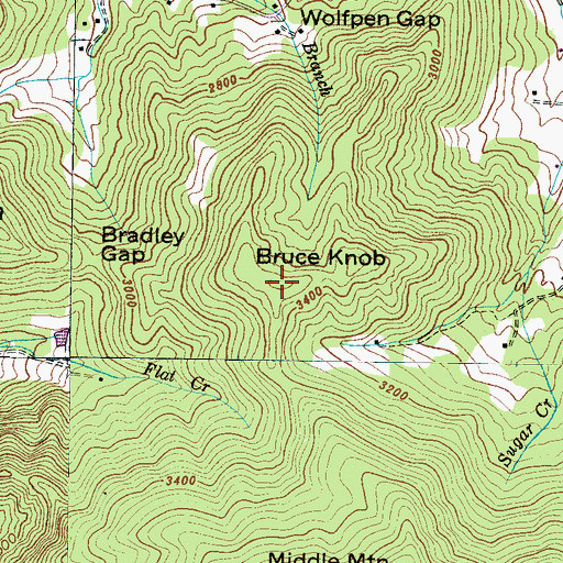Topographic Map of Bruce Knob, NC