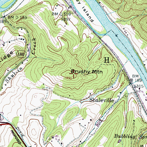 Topographic Map of Brushy Mountain, NC