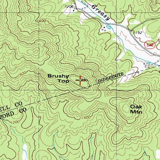 Topographic Map of Brushy Top, NC